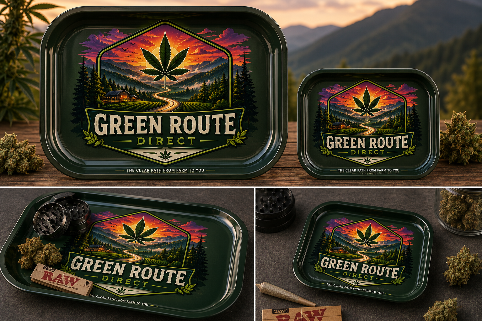 Green Route Direct Rolling Trays — Large and Small